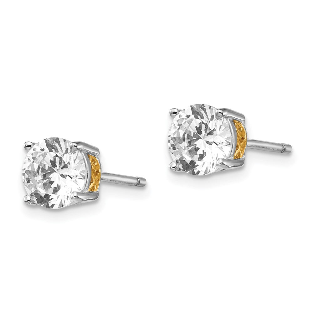 Sterling Silver Cheryl M Rhodium-Plated With Gold-Plated Accent Xo Brilliant-Cut 6.5mm Cz Stud Post Earrings