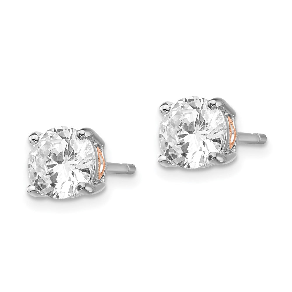 Sterling Silver Cheryl M Rhodium-Plated And Rose Gold-Plated Accent Heart Brilliant-Cut Cz Stud Post Earrings
