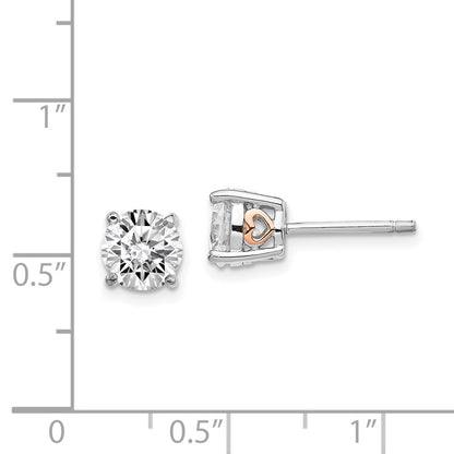 Sterling Silver Cheryl M Rhodium-Plated And Rose Gold-Plated Accent Heart Brilliant-Cut Cz Stud Post Earrings