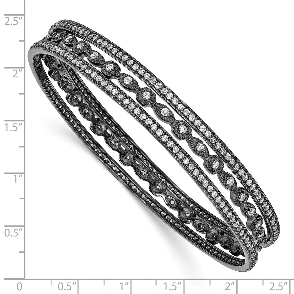 Sterling Silver Cheryl M Black-Plated Cz Three Bangle Set