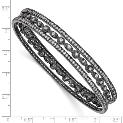 Sterling Silver Cheryl M Black-Plated Cz Three Bangle Set