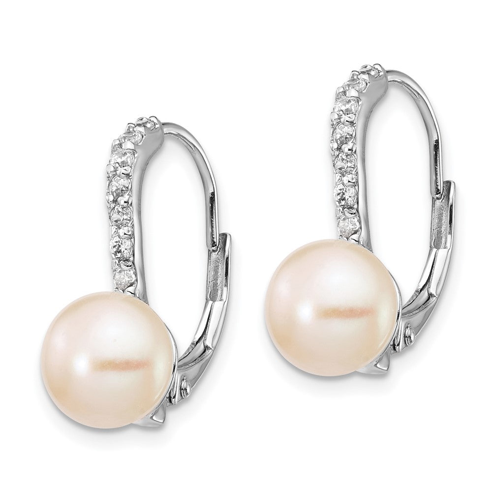 Sterling Silver Cheryl M Rhodium-Plated Freshwater Cultured Pearl And Brilliant-Cut Cz Leverback Earrings