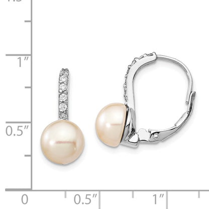 Sterling Silver Cheryl M Rhodium-Plated Freshwater Cultured Pearl And Brilliant-Cut Cz Leverback Earrings