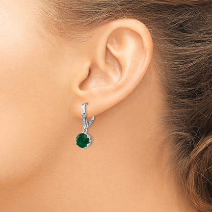 Sterling Silver Cheryl M Rhodium-Plated Brilliant-Cut Green Glass And White Cz Leverback Dangle Earrings