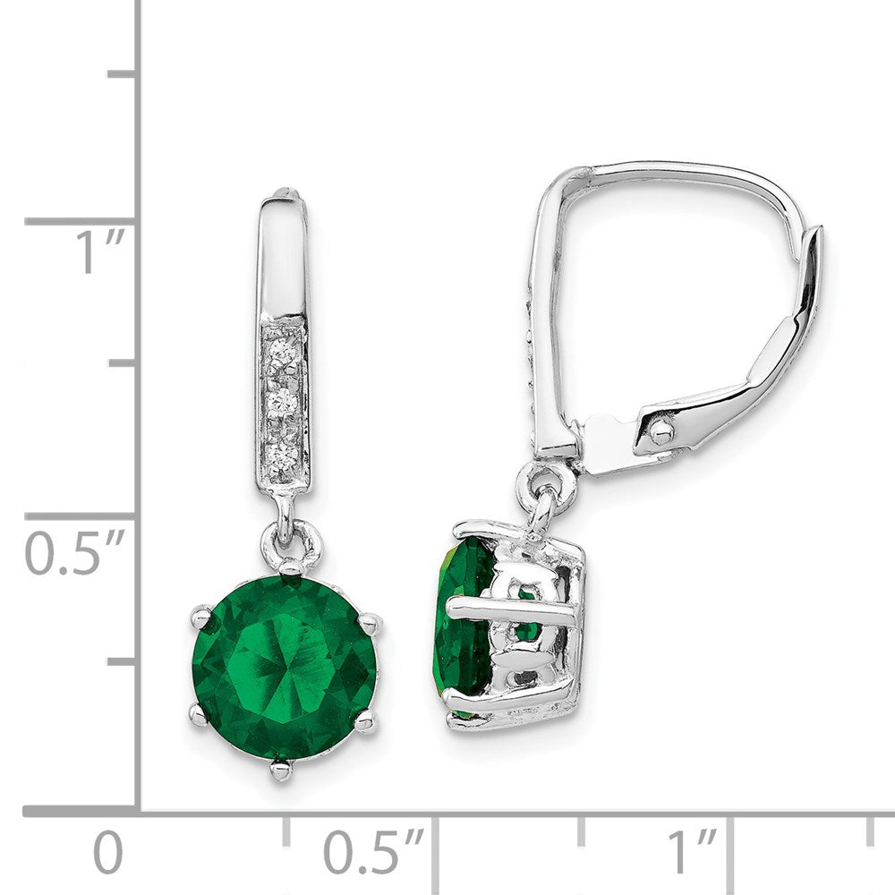 Sterling Silver Cheryl M Rhodium-Plated Brilliant-Cut Green Glass And White Cz Leverback Dangle Earrings