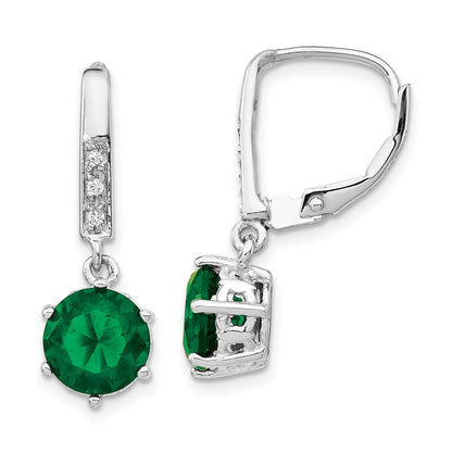 Sterling Silver Cheryl M Rhodium-Plated Brilliant-Cut Green Glass And White Cz Leverback Dangle Earrings