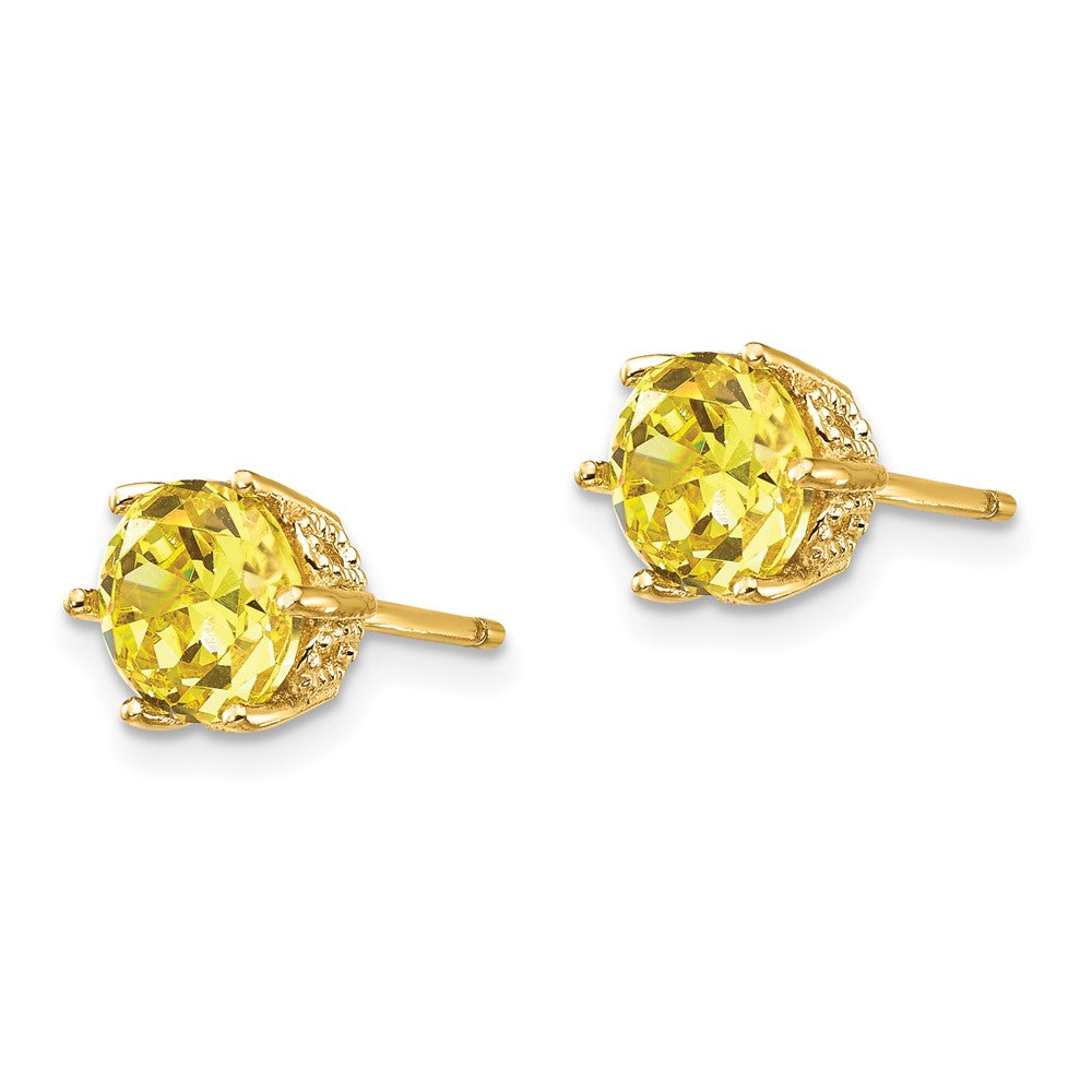 Sterling Silver Cheryl M Gold-Plated Yellow Brilliant-Cut 6.5mm Cz Stud Post Earrings