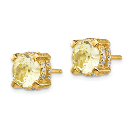 Ss/Gold Plated Cheryl M Sterling Silver Gold-Plated Brilliant-Cut Yellow And White Cz Post Earrings