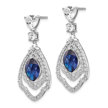 Sterling Silver Cheryl M Rhodium-Plated Fancy Brilliant-Cut Lab Created Dark Blue Spinel And White Cz Post Dangle Earrings