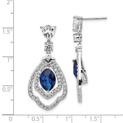 Sterling Silver Cheryl M Rhodium-Plated Fancy Brilliant-Cut Lab Created Dark Blue Spinel And White Cz Post Dangle Earrings