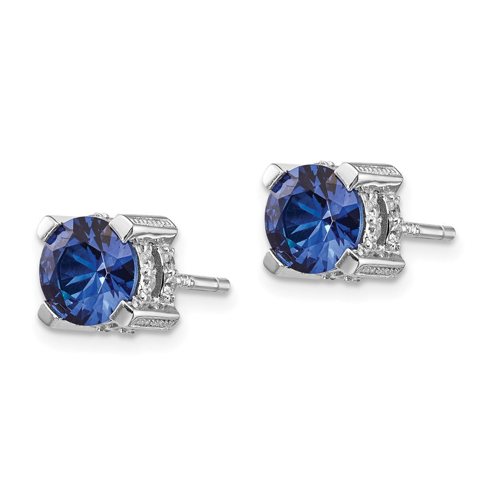 Sterling Silver Cheryl M Rhodium-Plated Brilliant-Cut Lab Created Dark Blue Spinel And White Cz Stud Post Earrings