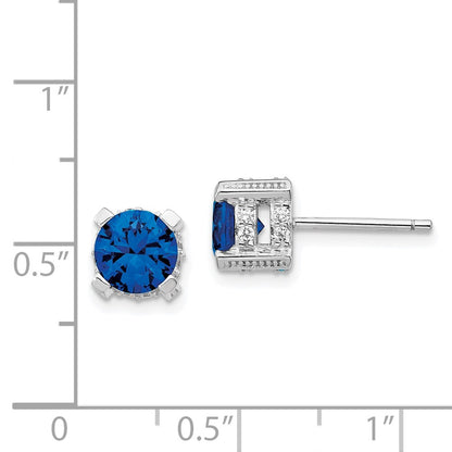 Sterling Silver Cheryl M Rhodium-Plated Brilliant-Cut Lab Created Dark Blue Spinel And White Cz Stud Post Earrings