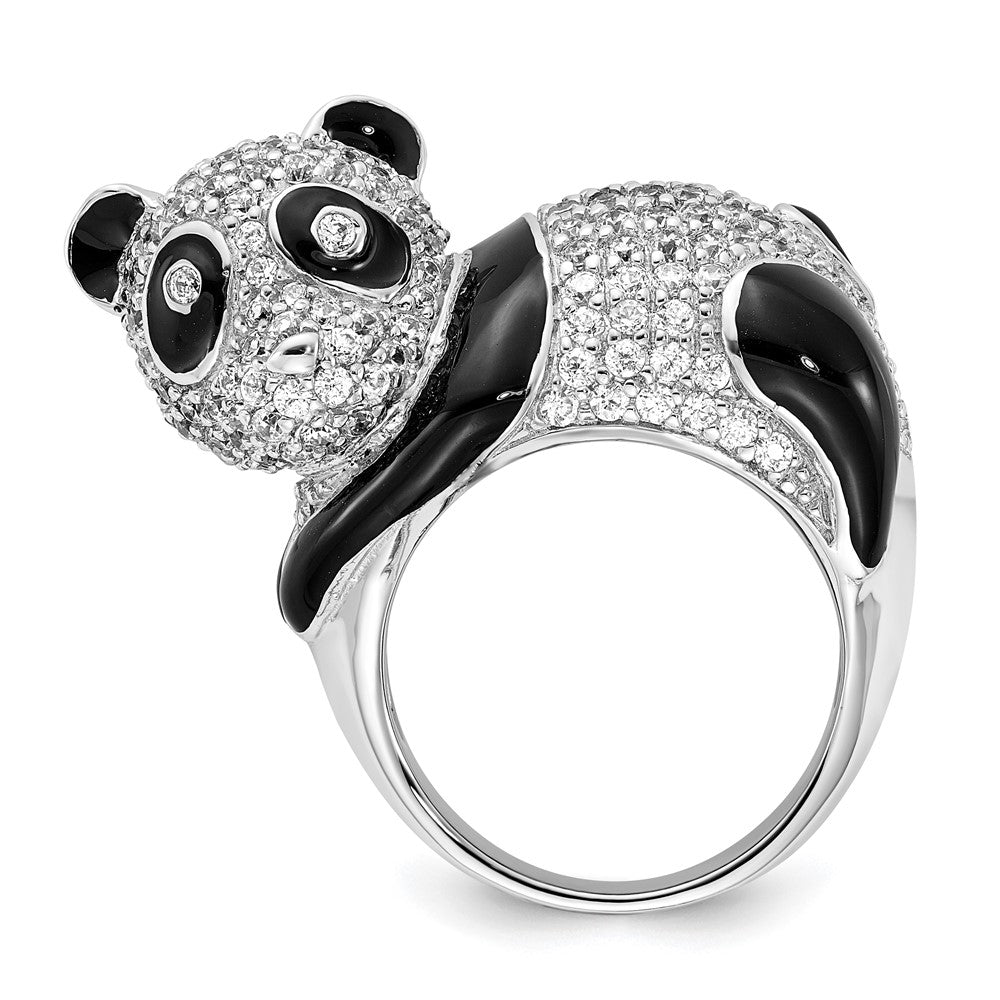 Sterling Silver Cheryl M Polished & Enameled Cz Panda Ring
