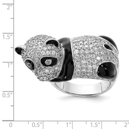 Sterling Silver Cheryl M Polished & Enameled Cz Panda Ring