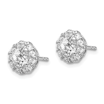 Sterling Silver Cheryl M Rhodium-Plated Round Brilliant-Cut Cz Halo Post Earrings