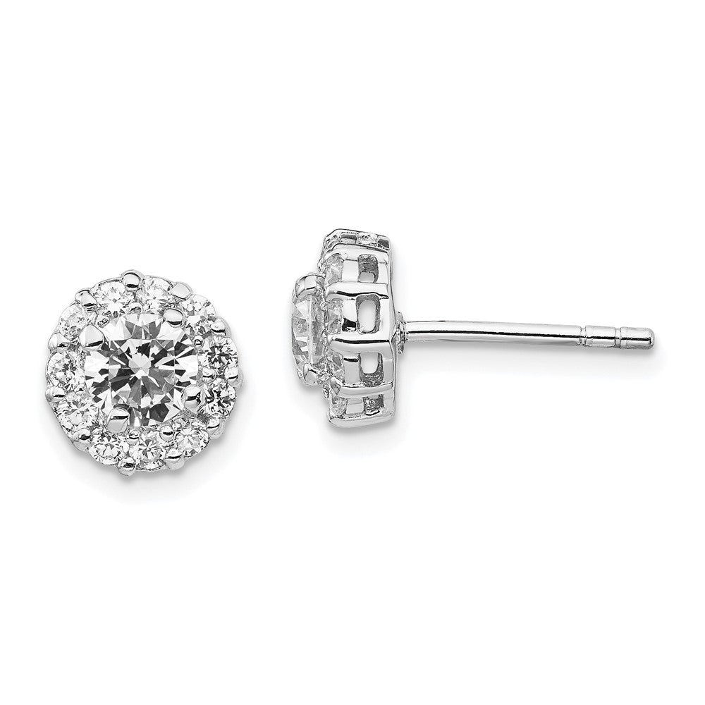 Sterling Silver Cheryl M Rhodium-Plated Round Brilliant-Cut Cz Halo Post Earrings