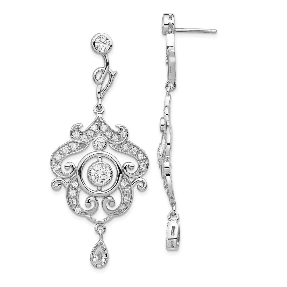 Sterling Silver Cheryl M Rhodium-Plated Brilliant-Cut Bezel Cz Fancy Chandelier Post Dangle Earrings