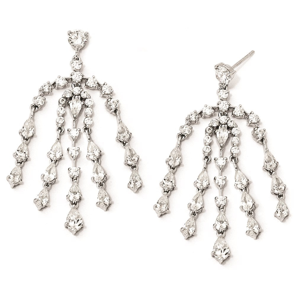 Sterling Silver Cz Dangle Post Earrings