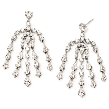 Sterling Silver Cz Dangle Post Earrings