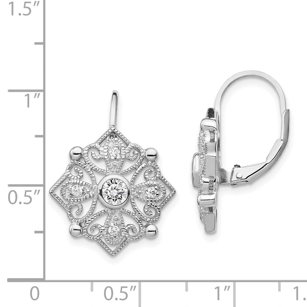 Sterling Silver Cheryl M Rhodium-Plated Fancy Brilliant-Cut Cz Leverback Earrings