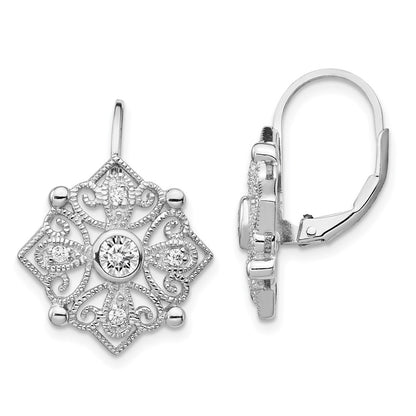 Sterling Silver Cheryl M Rhodium-Plated Fancy Brilliant-Cut Cz Leverback Earrings