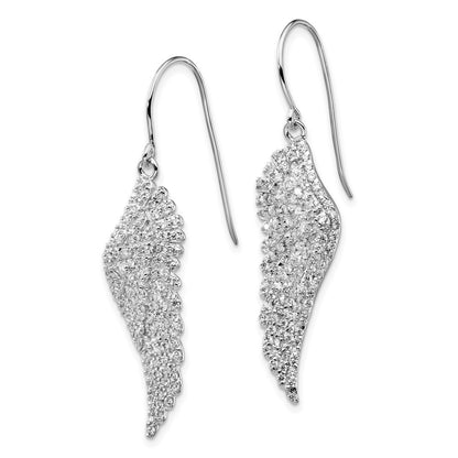 Sterling Silver Cheryl M Rhodium-Plated Brilliant-Cut Cz Angel Wing Shepherd Hook Dangle Earrings