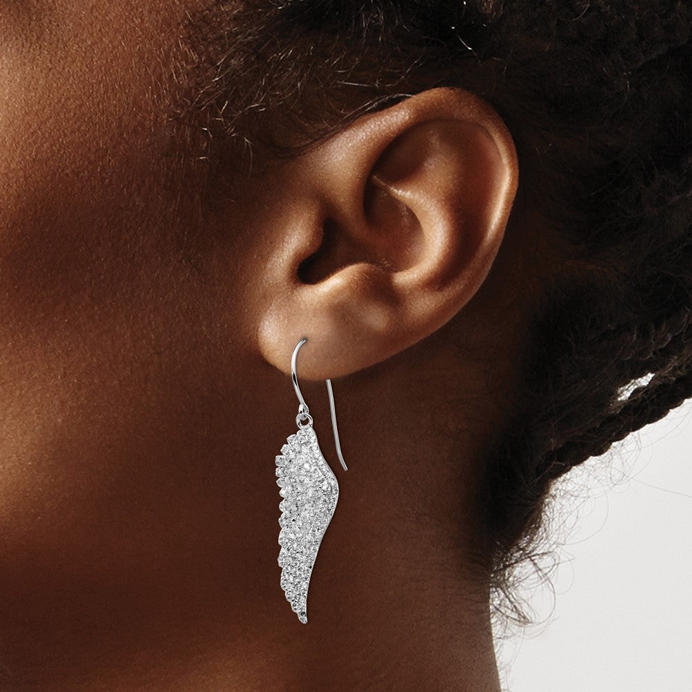 Sterling Silver Cheryl M Rhodium-Plated Brilliant-Cut Cz Angel Wing Shepherd Hook Dangle Earrings