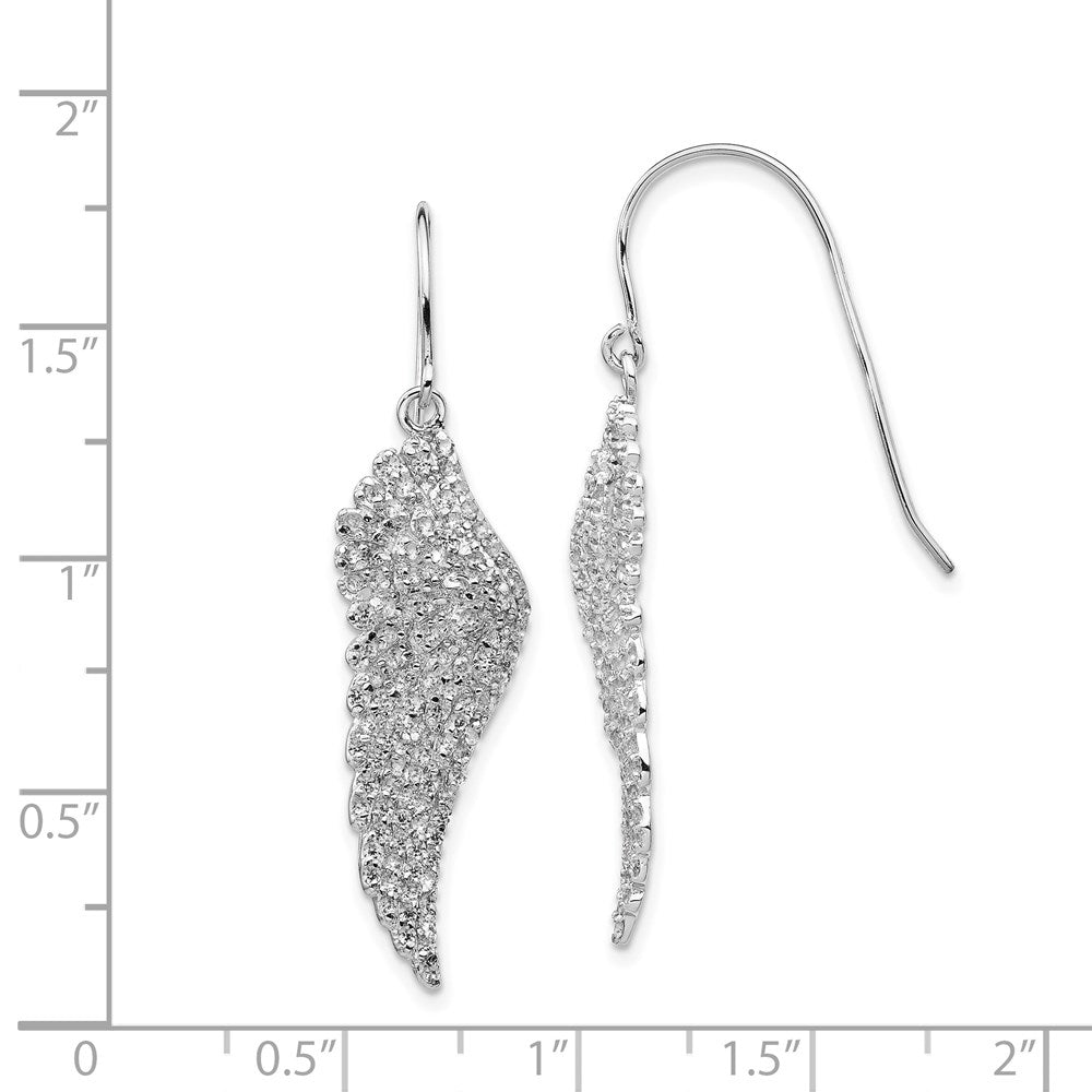 Sterling Silver Cheryl M Rhodium-Plated Brilliant-Cut Cz Angel Wing Shepherd Hook Dangle Earrings