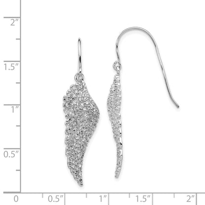 Sterling Silver Cheryl M Rhodium-Plated Brilliant-Cut Cz Angel Wing Shepherd Hook Dangle Earrings