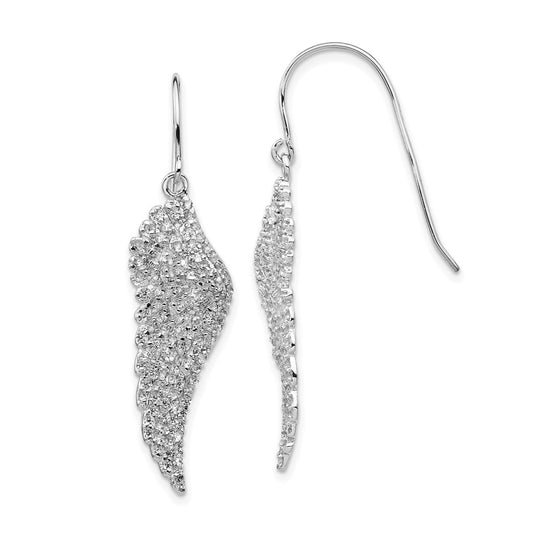 Sterling Silver Cheryl M Rhodium-Plated Brilliant-Cut Cz Angel Wing Shepherd Hook Dangle Earrings