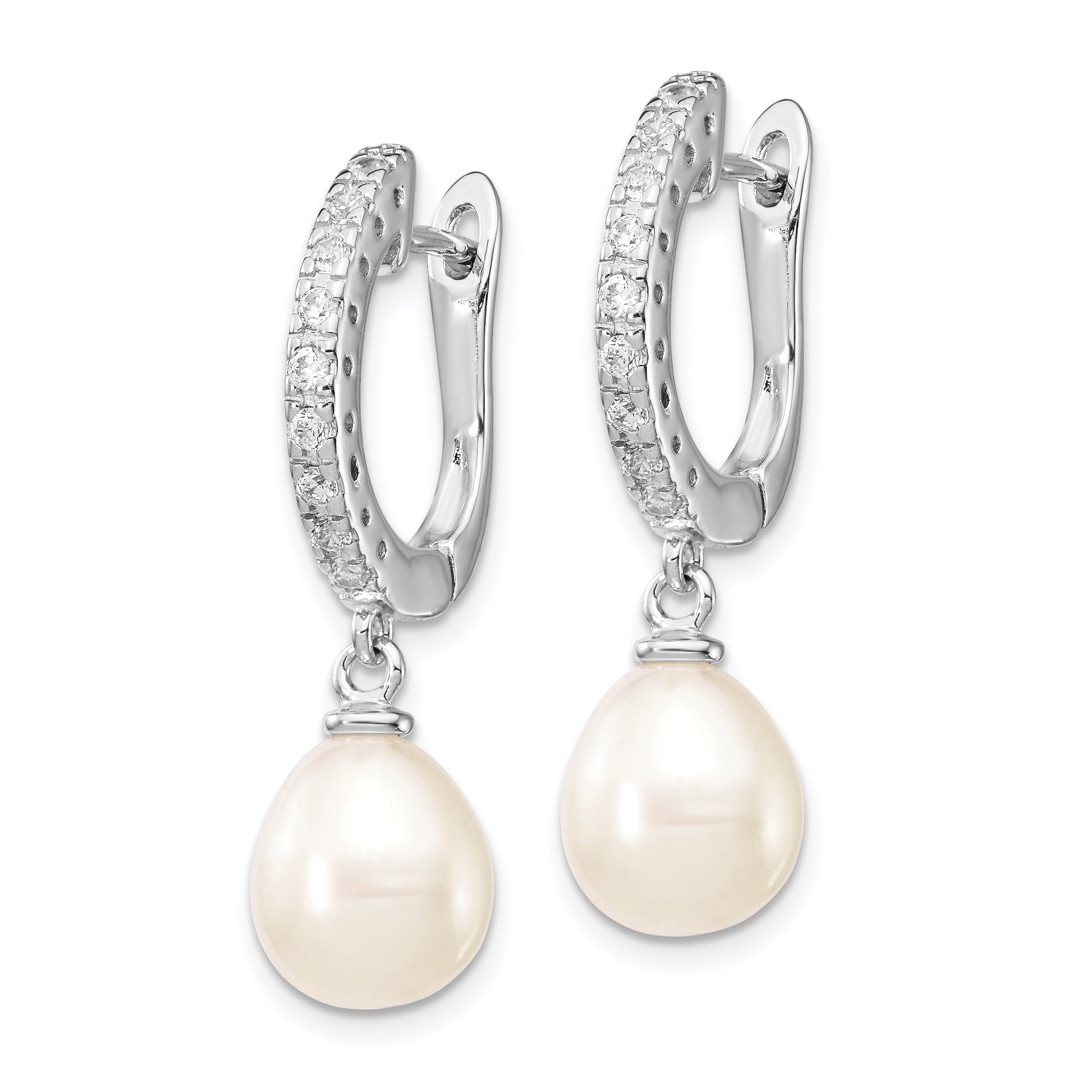 Sterling Silver Cheryl M Rhodium-Plated Freshwater Cultured Pearl And Brilliant-Cut Cz Dangle Earrings