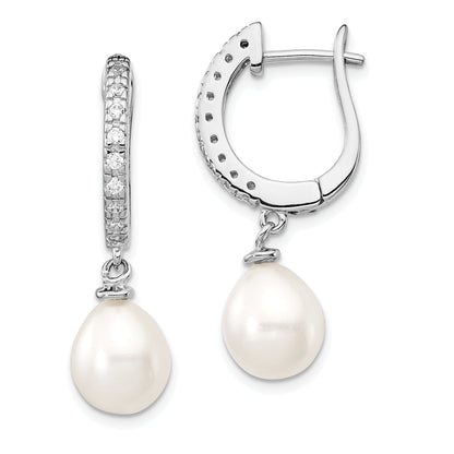 Sterling Silver Cheryl M Rhodium-Plated Freshwater Cultured Pearl And Brilliant-Cut Cz Dangle Earrings