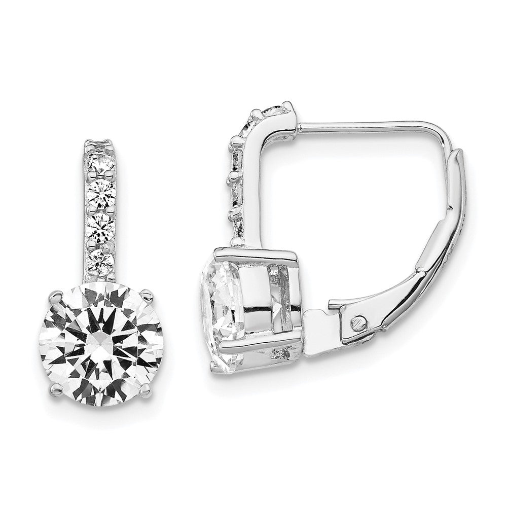 Sterling Silver Cheryl M Rhodium-Plated Brilliant-Cut Cz Leverback Earrings