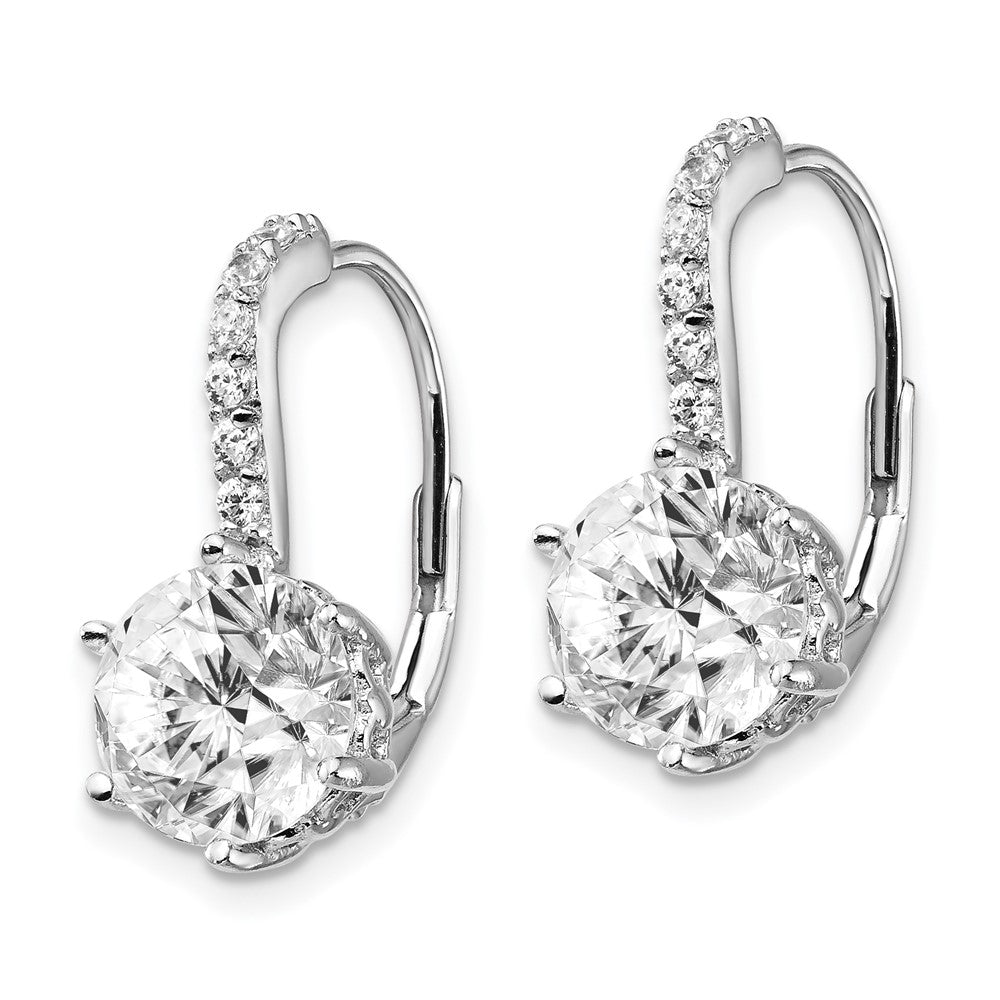 Sterling Silver Cheryl M Rhodium-Plated Brilliant-Cut Cz Leverback Earrings