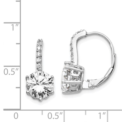 Sterling Silver Cheryl M Rhodium-Plated Brilliant-Cut Cz Leverback Earrings
