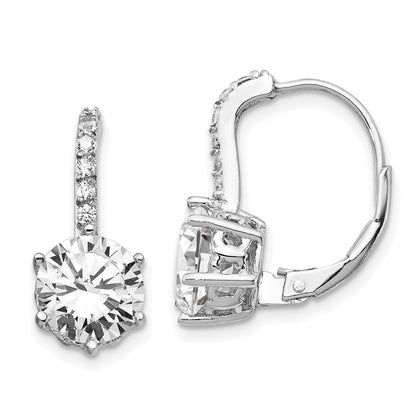 Sterling Silver Cheryl M Rhodium-Plated Brilliant-Cut Cz Leverback Earrings