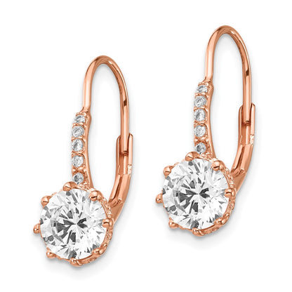 Ss/Rose Plated Cheryl M Sterling Silver Rose Gold-Plated Brilliant-Cut Cz Leverback Dangle Earrings
