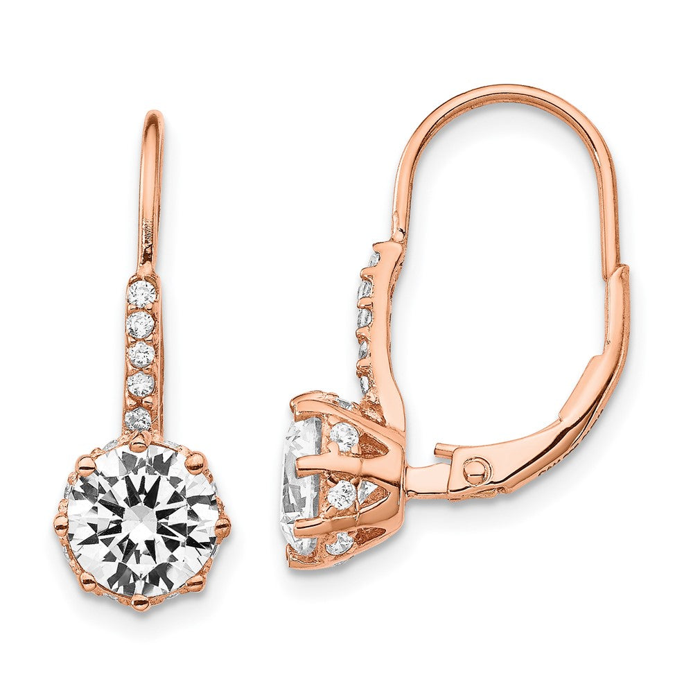 Ss/Rose Plated Cheryl M Sterling Silver Rose Gold-Plated Brilliant-Cut Cz Leverback Dangle Earrings