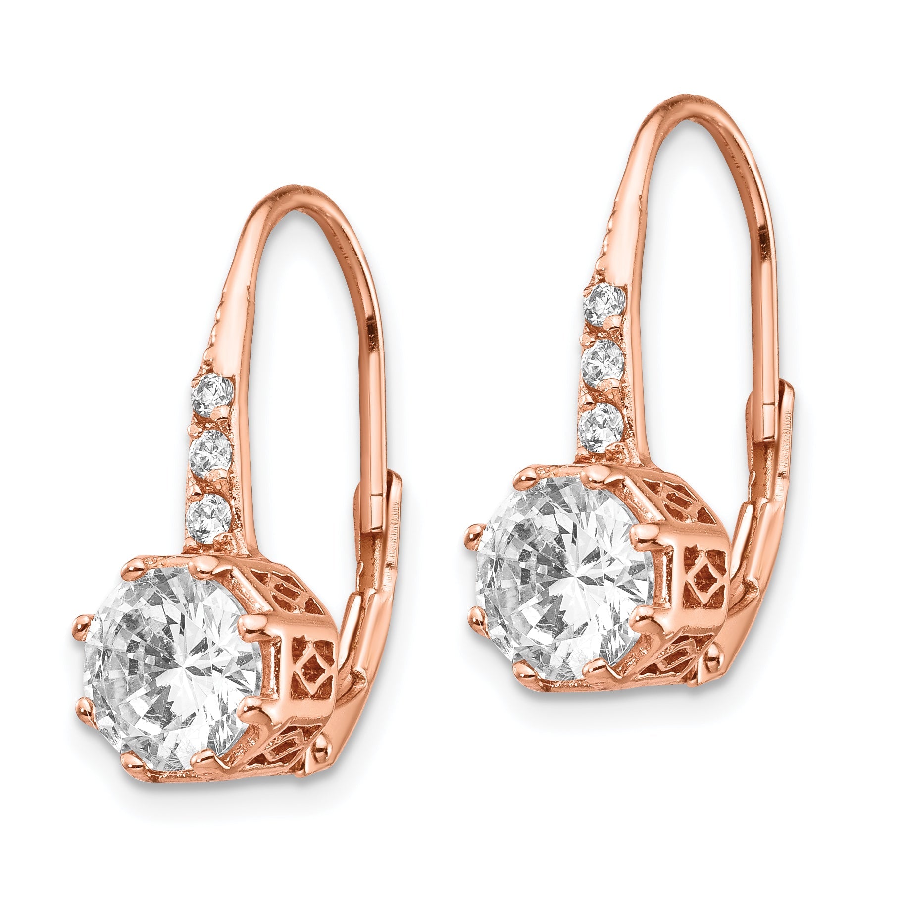 Sterling Silver Cheryl M Rose Gold-Plated Brilliant-Cut Cz Leverback Dangle Earrings