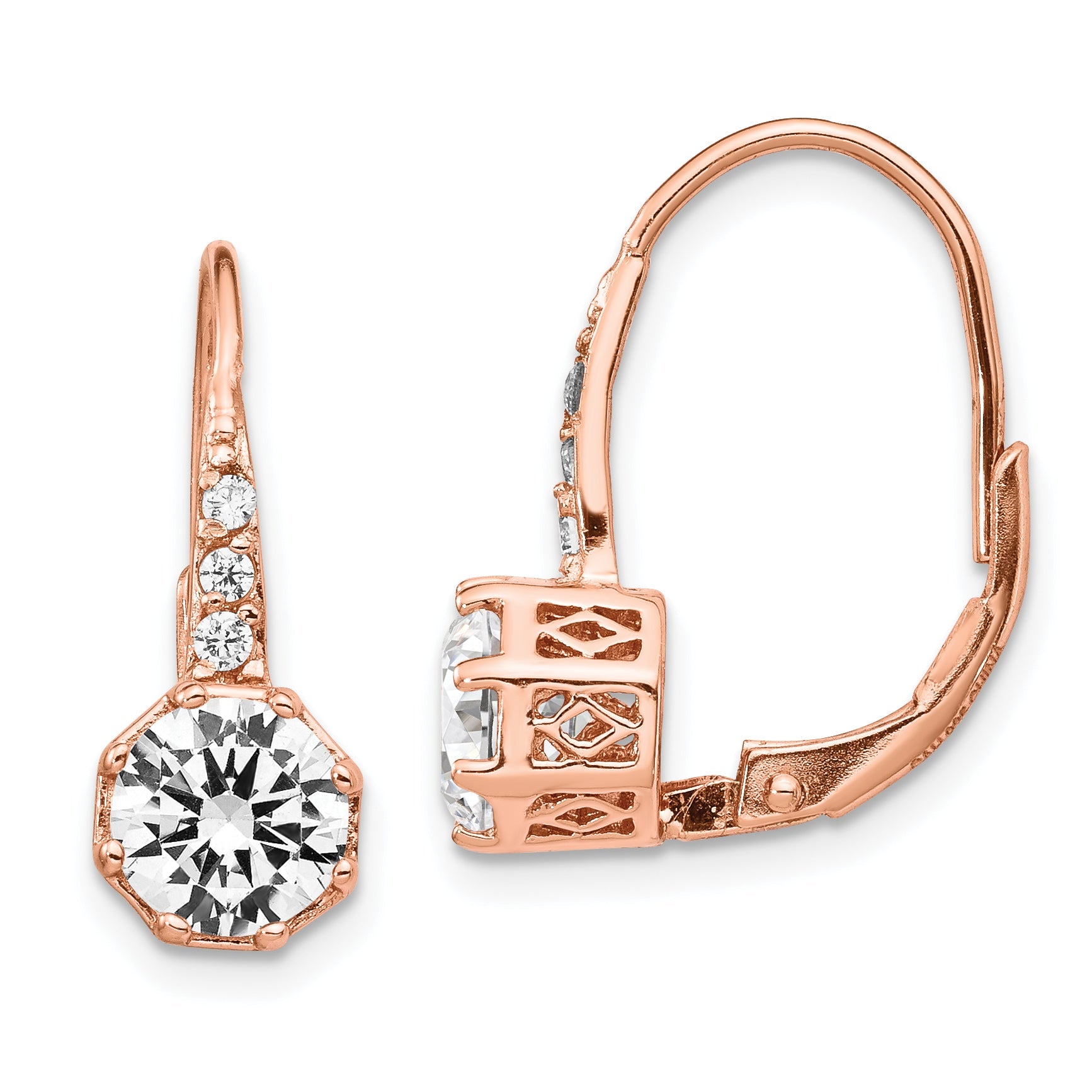 Sterling Silver Cheryl M Rose Gold-Plated Brilliant-Cut Cz Leverback Dangle Earrings
