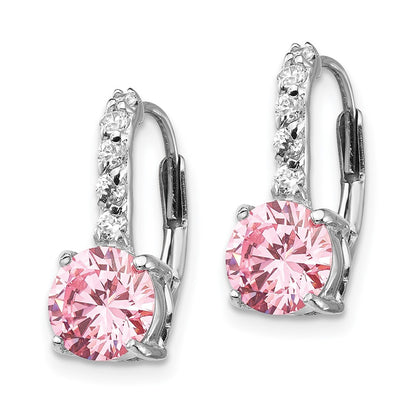 Sterling Silver Cheryl M Rhodium-Plated Pink And White Brilliant-Cut Cz Leverback Earrings