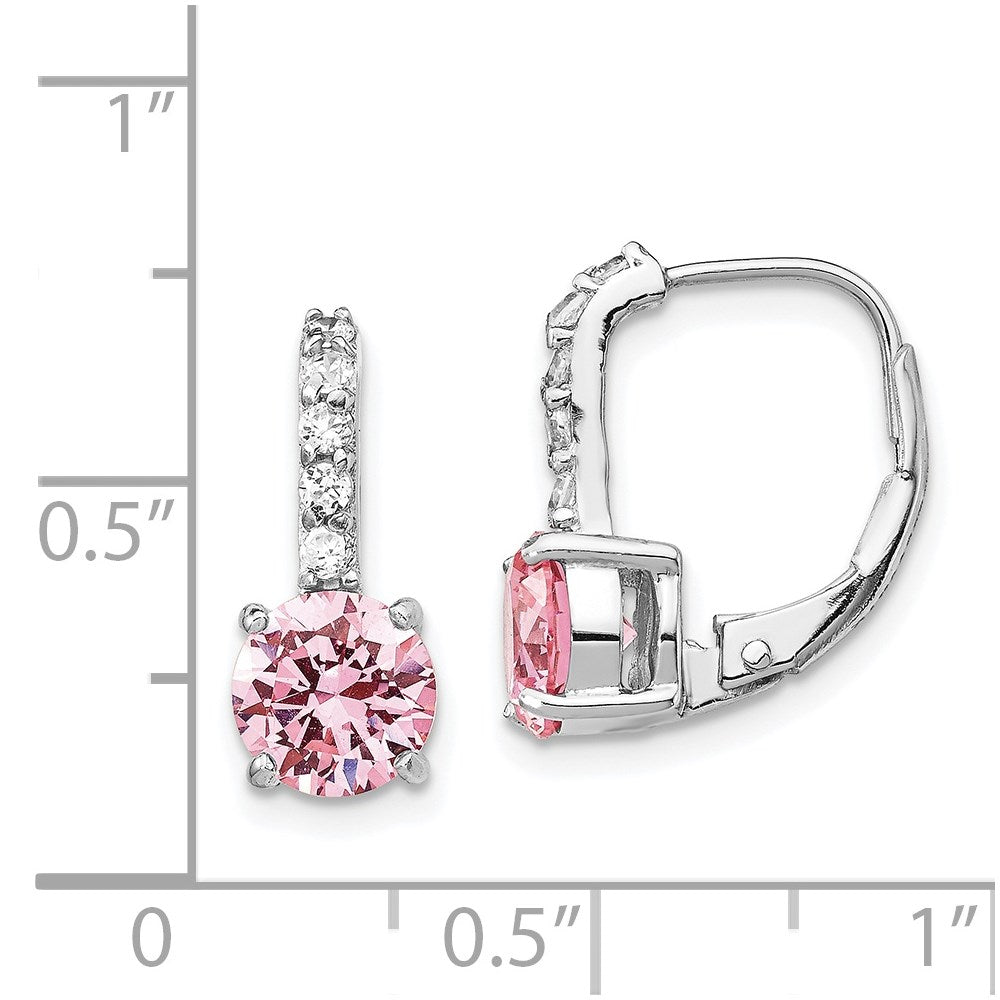 Sterling Silver Cheryl M Rhodium-Plated Pink And White Brilliant-Cut Cz Leverback Earrings
