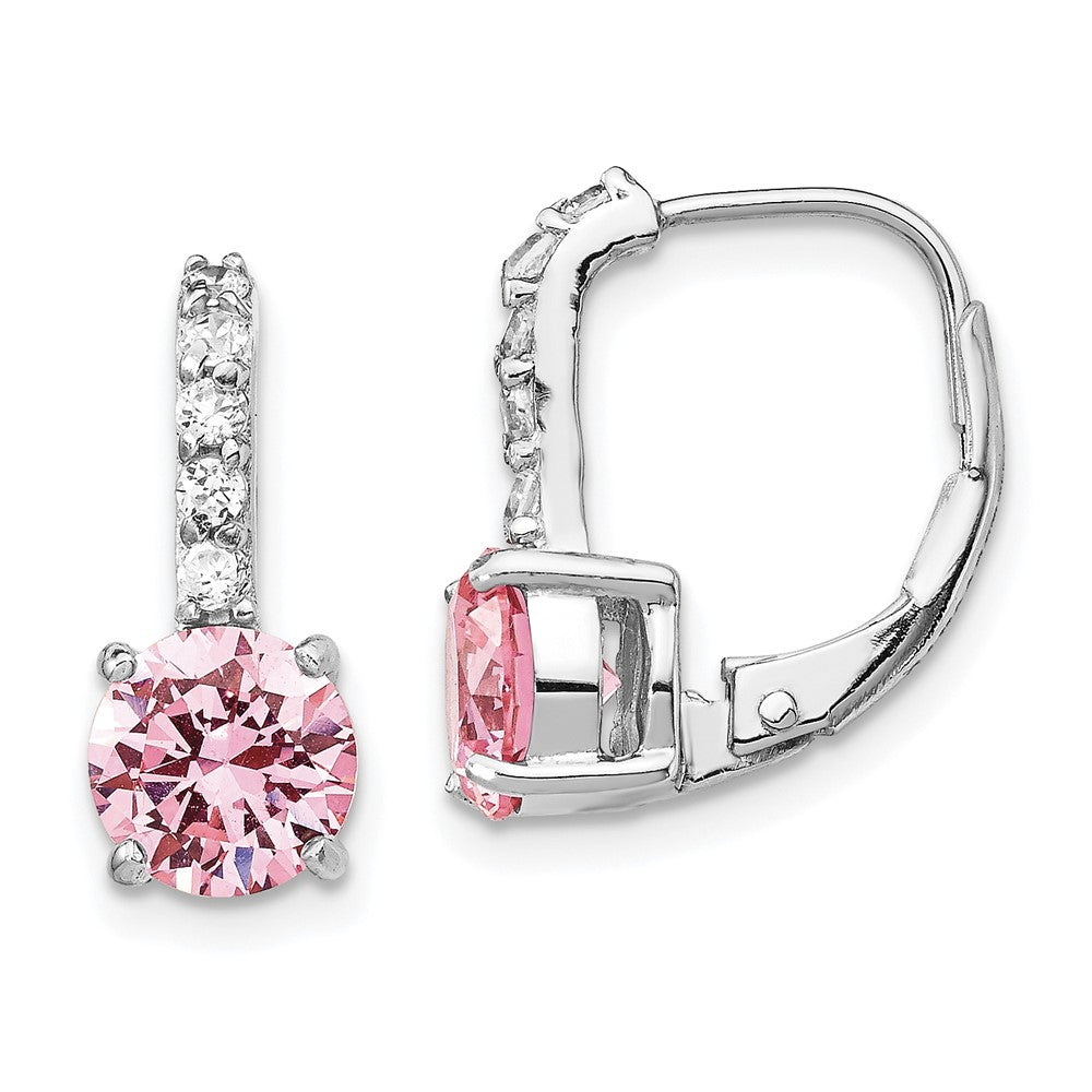 Sterling Silver Cheryl M Rhodium-Plated Pink And White Brilliant-Cut Cz Leverback Earrings