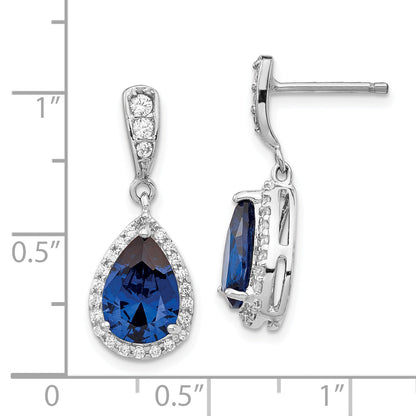Sterling Silver Cheryl M Rhodium-Plated Brilliant-Cut Lab Created Dark Blue Spinel And White Cz Teardrop Post Dangle Earrings