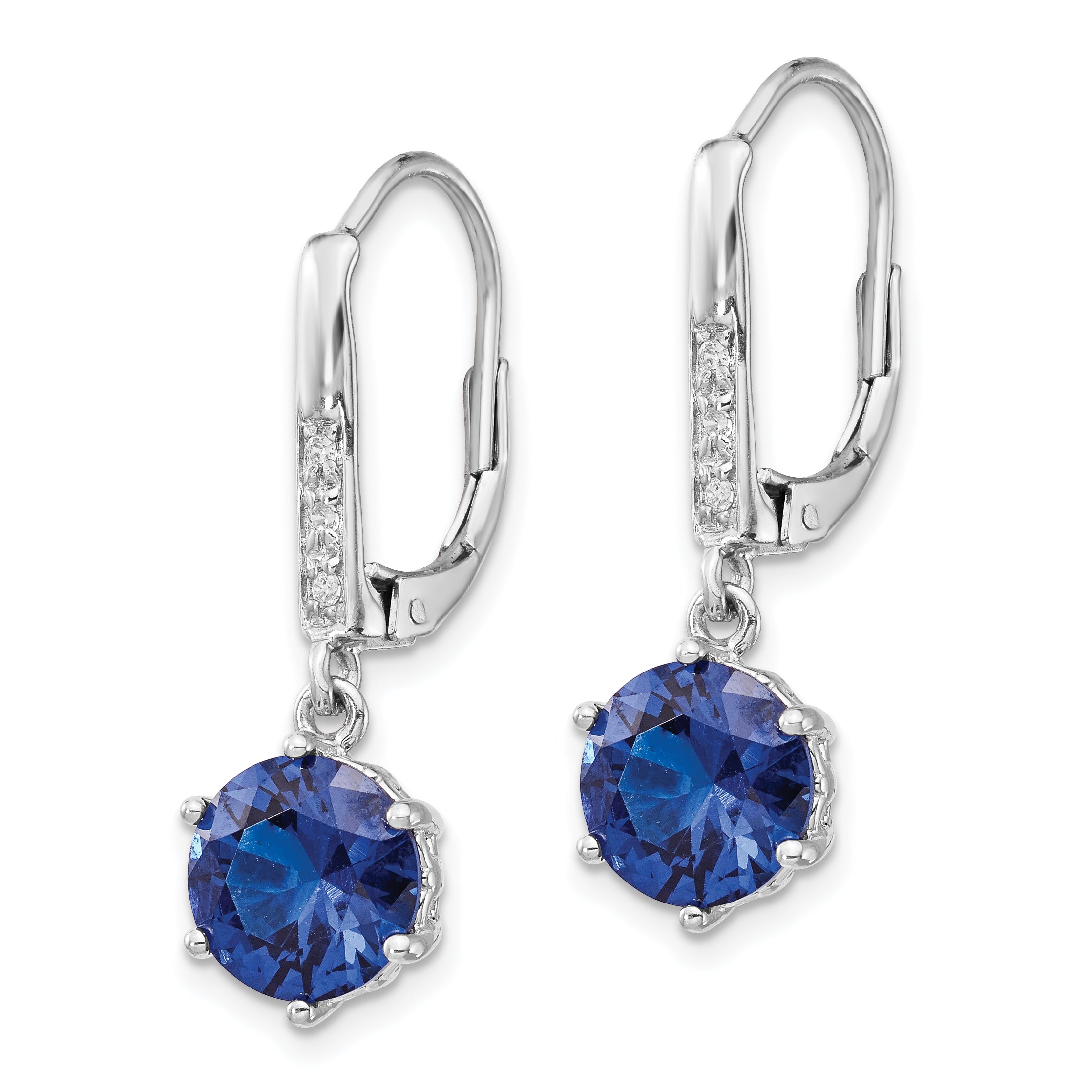 Sterling Silver Cheryl M Rhodium-Plated Brilliant-Cut Lab Created Dark Blue Spinel And White Cz Leverback Dangle Earrings