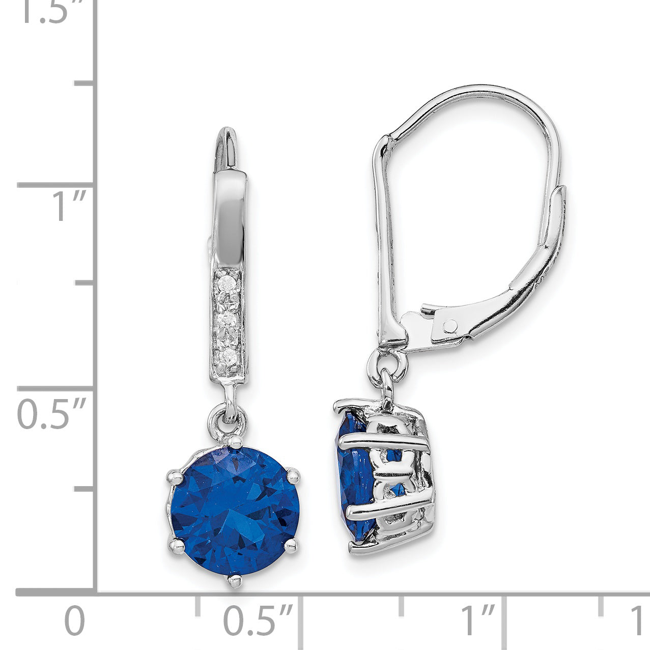 Sterling Silver Cheryl M Rhodium-Plated Brilliant-Cut Lab Created Dark Blue Spinel And White Cz Leverback Dangle Earrings