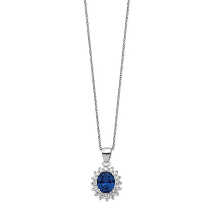 Sterling Silver Cheryl M Rhodium-Plated Brilliant-Cut Lab Created Dark Blue Spinel And White Cz Oval Halo 18 Inch Necklace