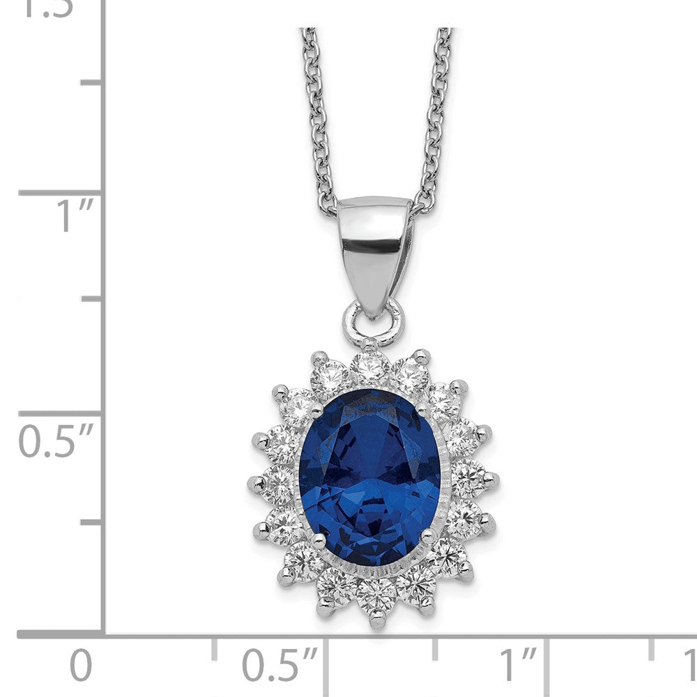 Sterling Silver Cheryl M Rhodium-Plated Brilliant-Cut Lab Created Dark Blue Spinel And White Cz Oval Halo 18 Inch Necklace