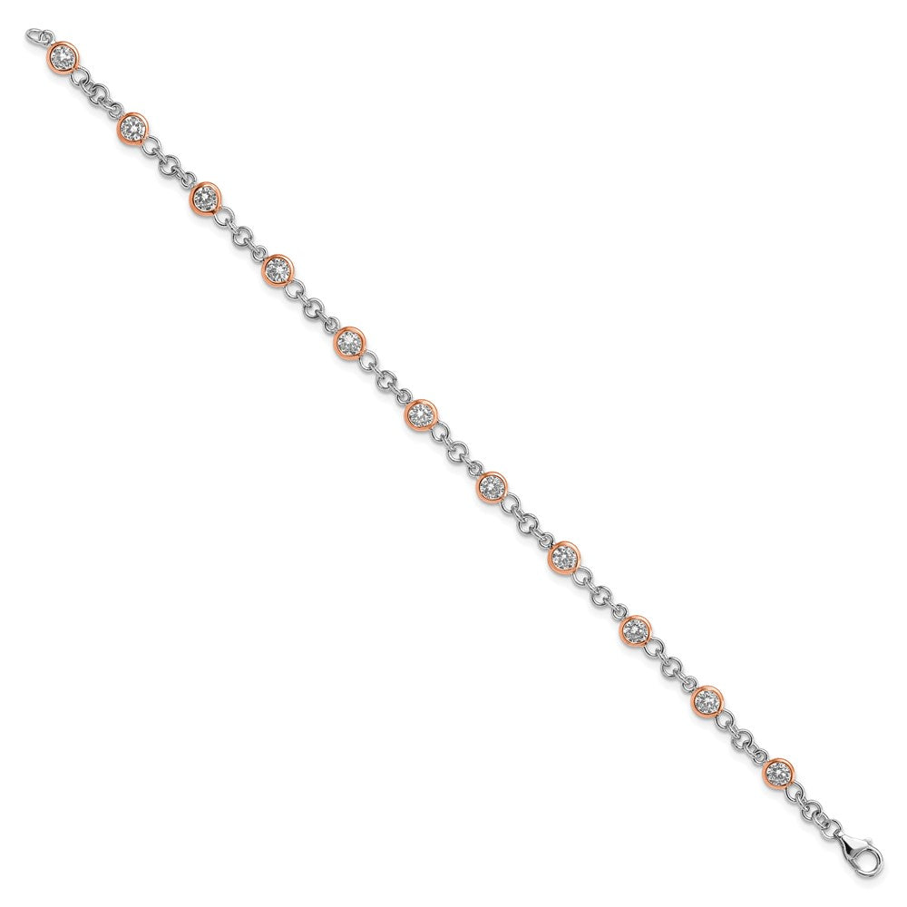 Sterling Silver Cheryl M Rhodium-Plated And Rose Gold-Plated Accent Brilliant-Cut Cz Bezel 11 Station 7.25 Inch Bracelet
