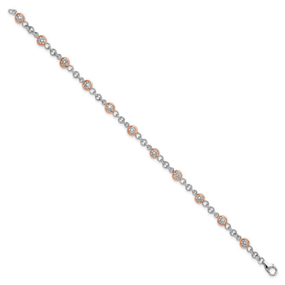Sterling Silver Cheryl M Rhodium-Plated And Rose Gold-Plated Accent Brilliant-Cut Cz Bezel 11 Station 7.25 Inch Bracelet